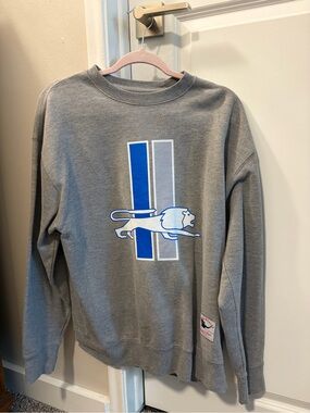 Mitchell & Ness Grey Vintage Detroit Lions Crewneck